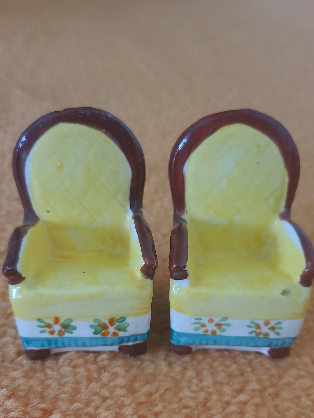 Yellow Ceramic Mini Salt&pepper Shakers Armchairs Pair